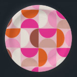 Mittelalterliche Moderne Abstrakte Muster Rosa Ora Pappteller<br><div class="desc">Retro Mitte des Jahrhunderts moderne Muster - abstrakte geometrische Formen - minimalistische Muster in Rosa,  Orange,  Braun und Weiß.</div>