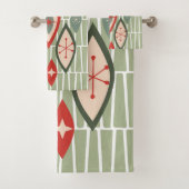Mittelalterliche moderne atomare Formen grün, rot Badhandtuch Set (Insitu)