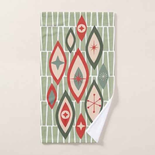 Mittelalterliche moderne atomare Formen grün, rot Badhandtuch Set (Handtuch)