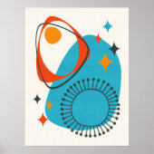 Mittelalterliche moderne Atomblau-Rot-Orange Abstr Poster (Vorne)