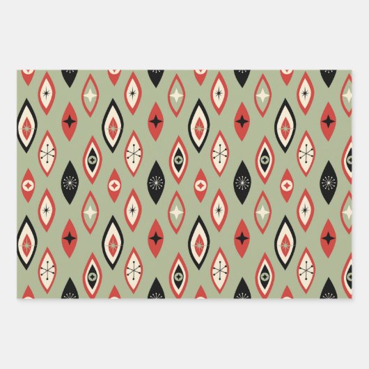 Mittelalterliche moderne Atomformen grün, rot, sch Geschenkpapier Set (Vorderseite 3)