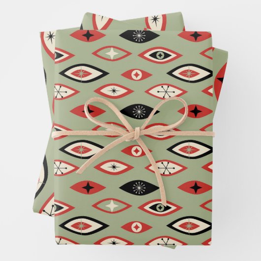 Mittelalterliche moderne Atomformen grün, rot, sch Geschenkpapier Set (Beispiel)