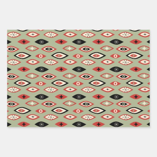 Mittelalterliche moderne Atomformen grün, rot, sch Geschenkpapier Set (Vorderseite)