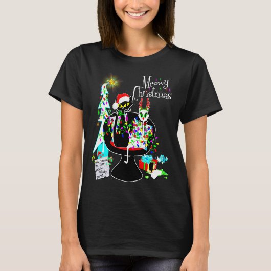 Mittelalterliche moderne Atomkatze Meowy Weihnacht T-Shirt (Vorderseite)