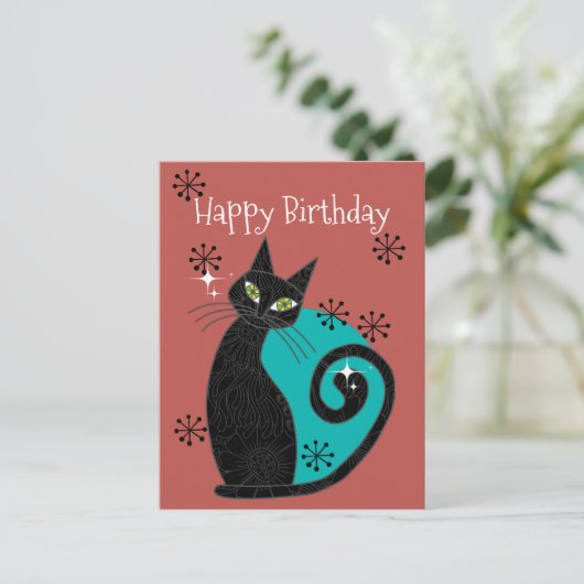 Mittelalterliche moderne Atomkatzenrinne Happy Bir Postkarte (Stehend Vorderseite)
