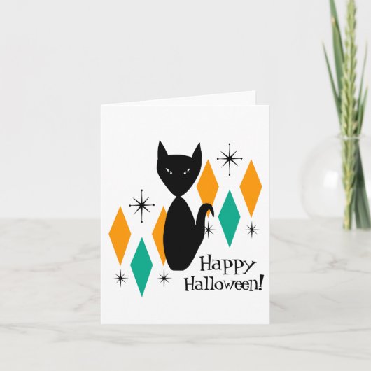 Mittelalterliche moderne Black Cat Happy Halloween Karte (Vorderseite)