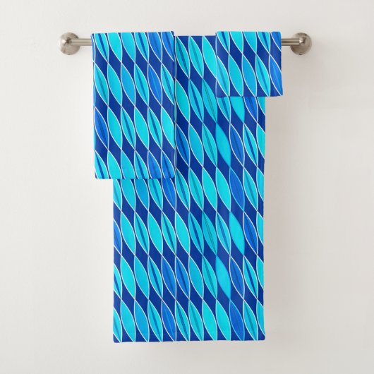 Mittelalterliche Moderne Blätter, Kobalt und Sky B Badhandtuch Set (Insitu)
