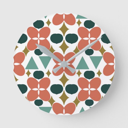 Mittelalterliche moderne Blume Diamantmuster Runde Wanduhr (Vorderseite)