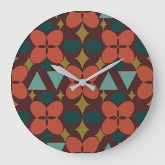 Mittelalterliche moderne Blume Diamond Rot Große Wanduhr (Vorderseite)