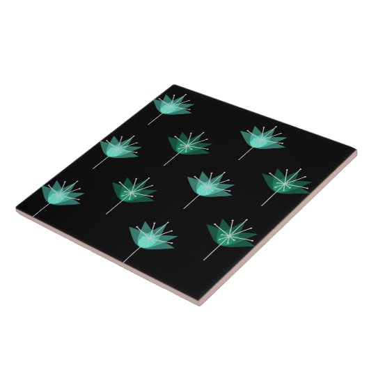 Mittelalterliche Moderne Blume Schwarz Türkis Fliese (Seite)