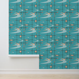 Mittelalterliche Moderne Bumerangs, Türkis, Blau Tapete