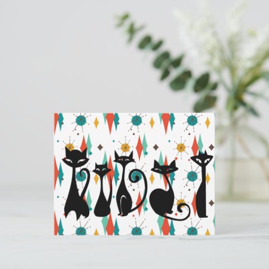 Mittelalterliche moderne Coole Schwarze Katzen Postkarte (Stehend Vorderseite)