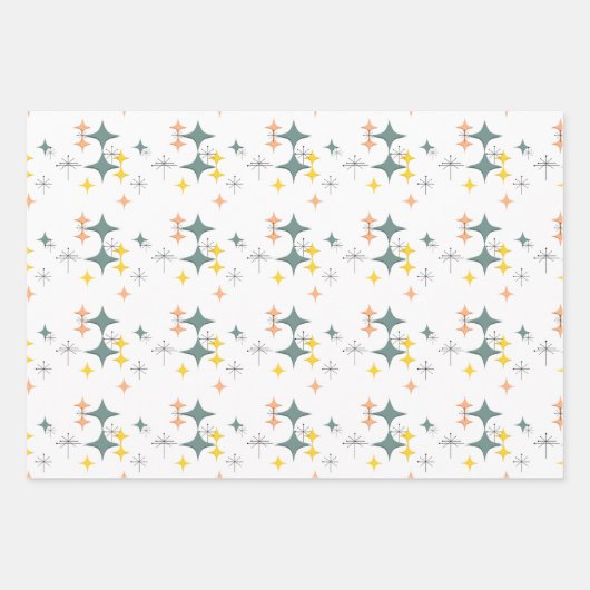 Mittelalterliche, moderne Eames Atomische Sternexp Geschenkpapier Set (Vorderseite)