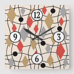 Mittelalterliche moderne geometrische Abstrakt Quadratische Wanduhr