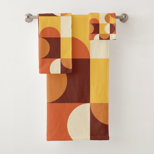 Mittelalterliche Moderne Halbkreise gelb und orang Badhandtuch Set (Insitu)