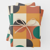 Mittelalterliche Moderne Halbkreise grün und orang Geschenkpapier Set (Beispiel)