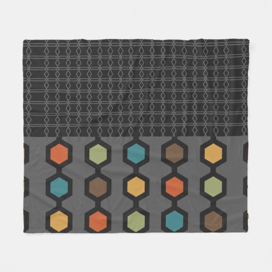 Mittelalterliche moderne Hexagons schwarz farbenfr Fleecedecke (Vorderseite (Horizontal))