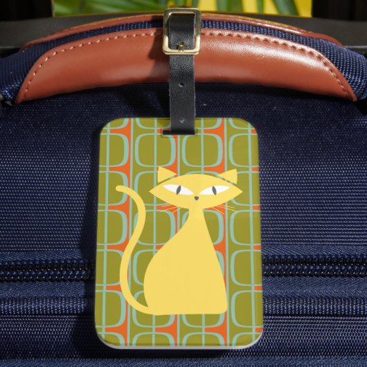 Mittelalterliche moderne Katze über geometrisches Gepäckanhänger (Vorderseite Insitu 2)