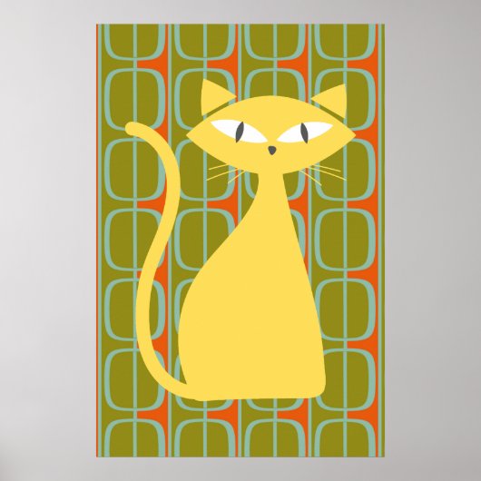 Mittelalterliche moderne Katze über geometrisches  Poster (Vorne)