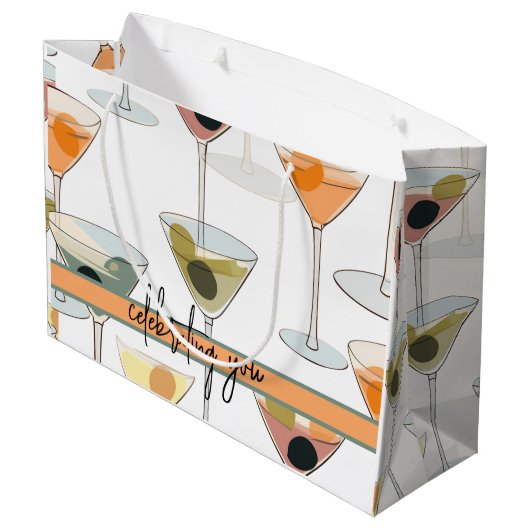 Mittelalterliche Moderne Martini-Oliven und Gläser Große Geschenktüte (Rückseite Schrägansicht)