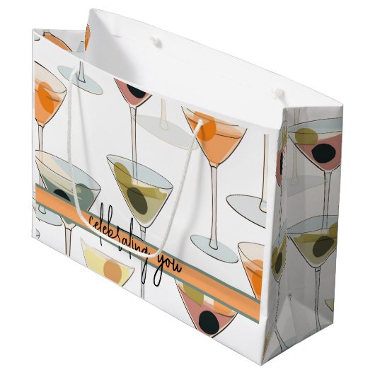 Mittelalterliche Moderne Martini-Oliven und Gläser Große Geschenktüte (Vorderseite Schrägansicht)