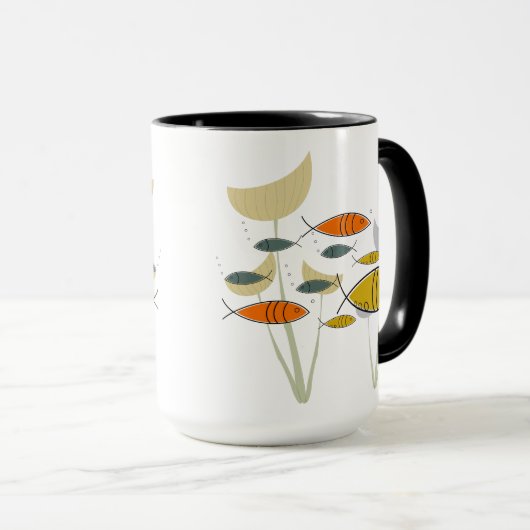 Mittelalterliche moderne MCM Retro-Pflanze Fische Tasse (VorderseiteRechts)