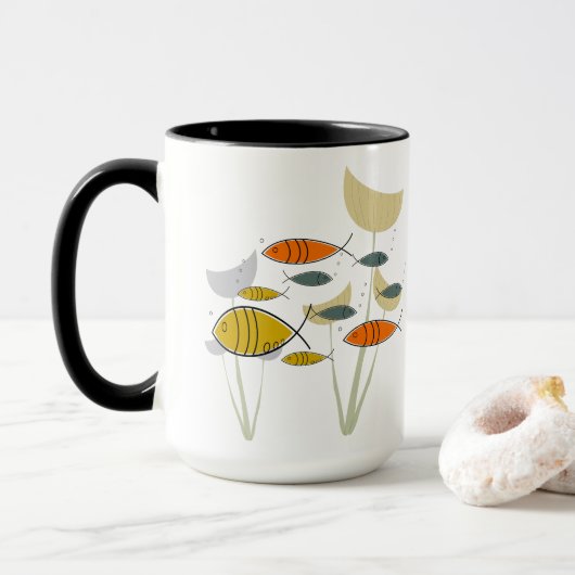Mittelalterliche moderne MCM Retro-Pflanze Fische Tasse (Mit Donut)