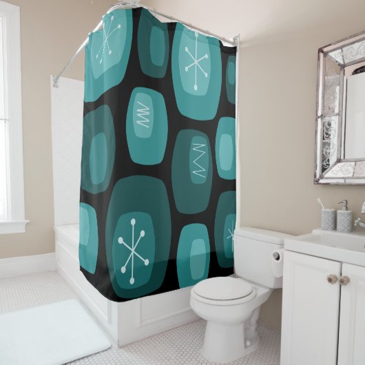 Mittelalterliche Moderne Oblongs Schwarz Aquamarin Duschvorhang (Beispiel)