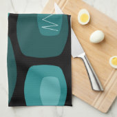 Mittelalterliche Moderne Oblongs Schwarz Aquamarin Geschirrtuch (Viertel Falte)