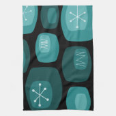 Mittelalterliche Moderne Oblongs Schwarz Aquamarin Geschirrtuch (Vertikal)