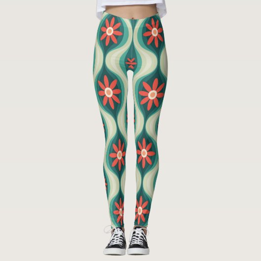 Mittelalterliche Moderne: Orangefarbene Blume Abst Leggings (Vorderseite)