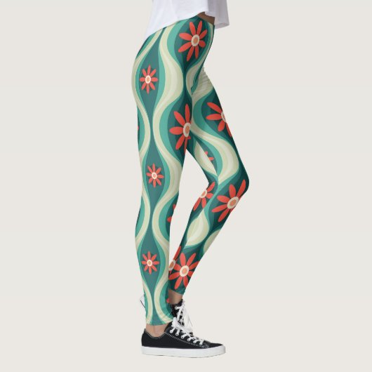 Mittelalterliche Moderne: Orangefarbene Blume Abst Leggings (Rechts)