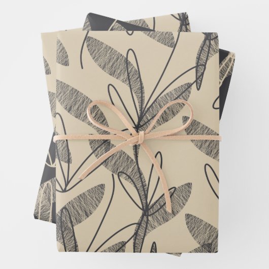 Mittelalterliche Moderne Retro Botanisches Grau Be Geschenkpapier Set (Beispiel)