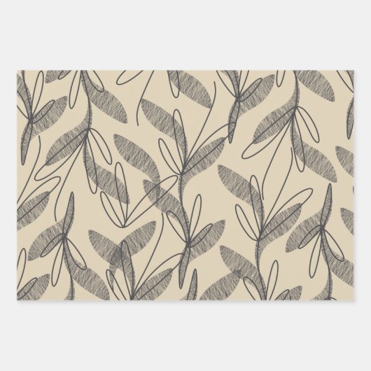 Mittelalterliche Moderne Retro Botanisches Grau Be Geschenkpapier Set (Vorderseite)