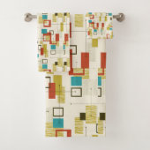 Mittelalterliche Moderne, Retro, Geometrie, Türkis Badhandtuch Set (Insitu)