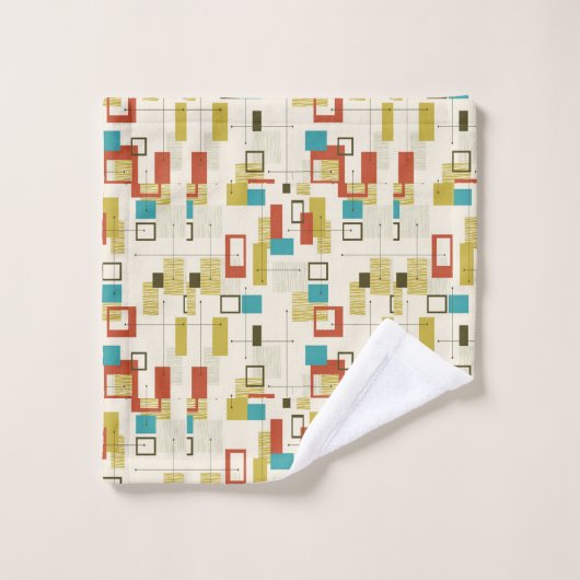 Mittelalterliche Moderne, Retro, Geometrie, Türkis Badhandtuch Set (Waschlappen)