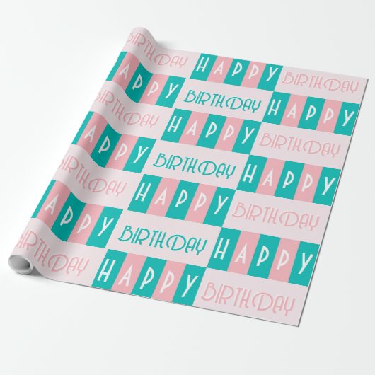Mittelalterliche Moderne Retro Happy Birthday Pink Geschenkpapier (Ungerollt)