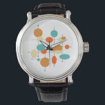 Mittelalterliche moderne Retro-Orangen-Turquoise-K Armbanduhr<br><div class="desc">Diese türkisfarbene,  orangefarbene,  cremefarbene und schwarze,  geometrische Armbanduhr und Linien aus der Mitte des Jahrhunderts wird nicht nur dem Arm einen Pop Farbe verleihen,  sondern auch ein originelles Kunstwerk sein.</div>