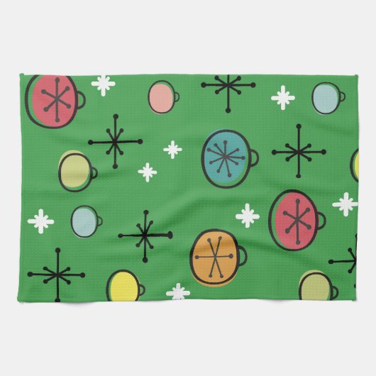 Mittelalterliche Moderne Retro Weihnachtszeit Grün Geschirrtuch (Horizontal)