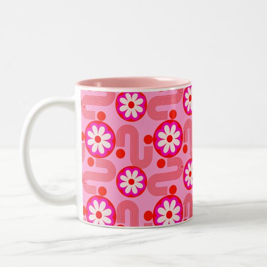 Mittelalterliche Moderne rosa Blumenmuster Retro y Zweifarbige Tasse (Links)