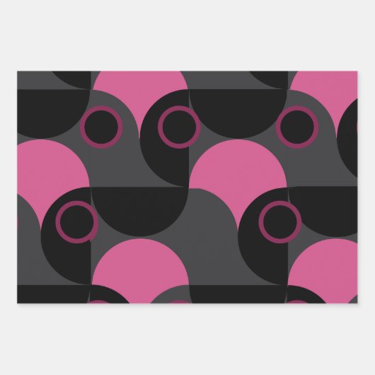 Mittelalterliche Moderne rosa schwarz und grau Geschenkpapier Set (Vorderseite 3)