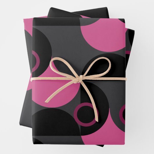 Mittelalterliche Moderne rosa schwarz und grau Geschenkpapier Set (Beispiel)
