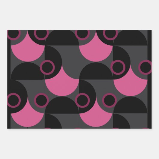 Mittelalterliche Moderne rosa schwarz und grau Geschenkpapier Set (Vorderseite)