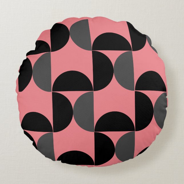 Mittelalterliche Moderne rosa schwarz und grau Rundes Kissen (Vorderseite)