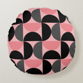Mittelalterliche Moderne rosa schwarz und grau Rundes Kissen