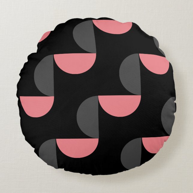 Mittelalterliche Moderne rosa schwarz und grau Rundes Kissen (Vorderseite)