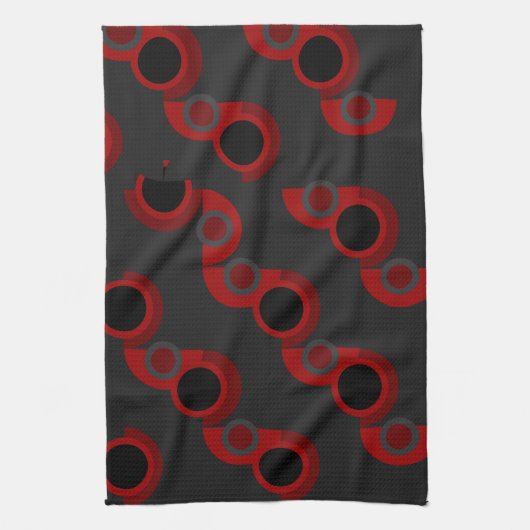 Mittelalterliche Moderne Rot, Schwarz und Grau Geschirrtuch (Vertikal)