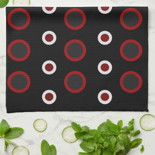 Mittelalterliche Moderne Rot, Schwarz und Grau Geschirrtuch (Gefaltet)