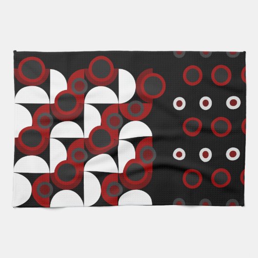 Mittelalterliche Moderne Rot, Schwarz und Grau Geschirrtuch (Horizontal)