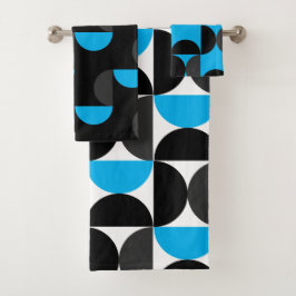 Mittelalterliche Moderne Schwarz Blau und Grau Badhandtuch Set